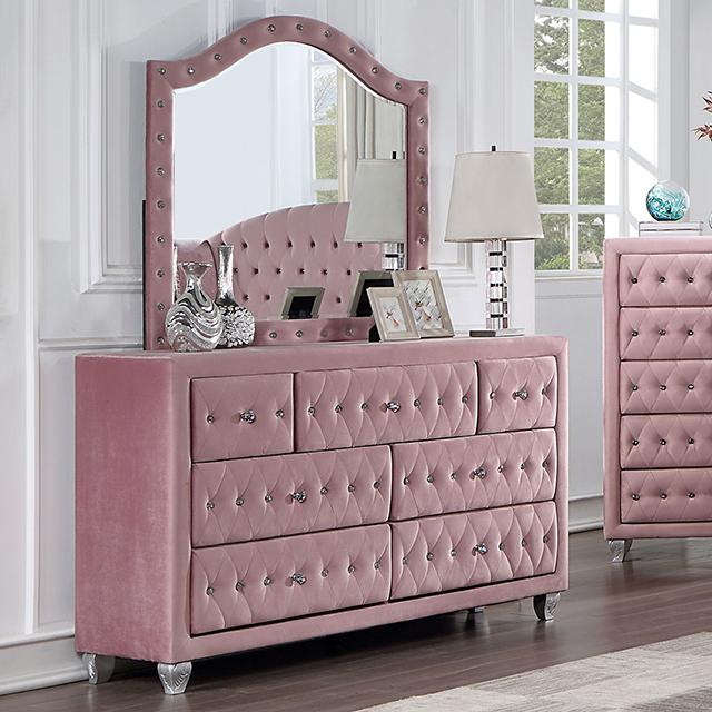 pink velvet dresser Acme Salonia Chest Pink Velvet