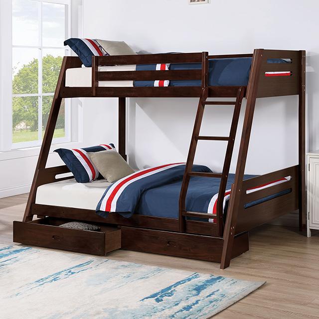 Emilee Twin/Full Bunk Bed White, Grey, Espresso, & Black