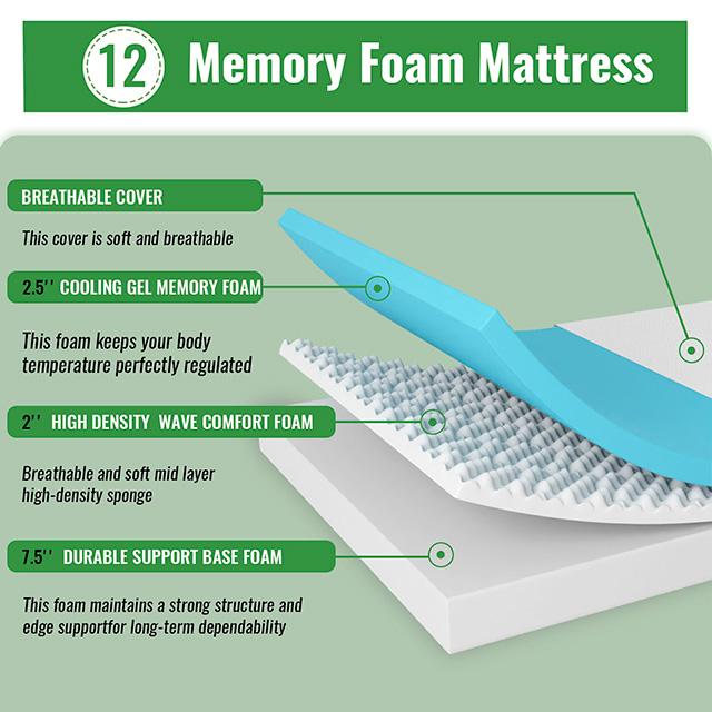 Coreopsis 12" E.King Memory Foam Wave Comfort
